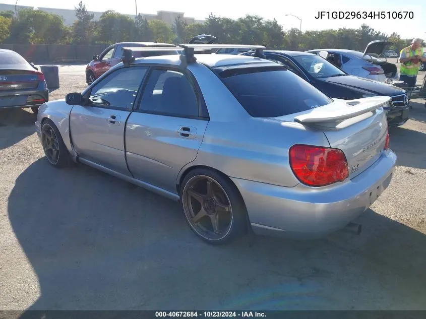 2004 Subaru Impreza Wrx VIN: JF1GD29634H510670 Lot: 40672684