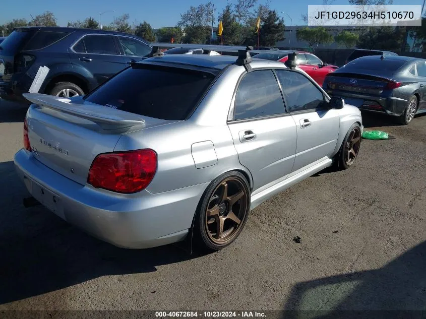 2004 Subaru Impreza Wrx VIN: JF1GD29634H510670 Lot: 40672684