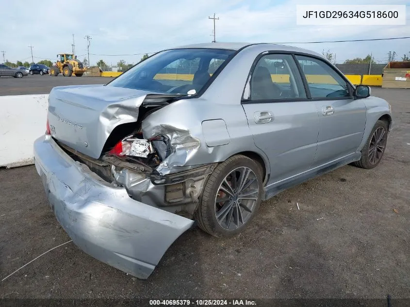 2004 Subaru Impreza Wrx VIN: JF1GD29634G518600 Lot: 40695379