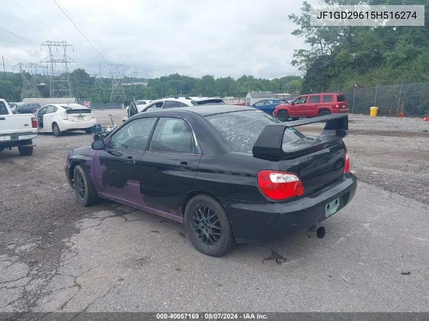 2005 Subaru Impreza Wrx VIN: JF1GD29615H516274 Lot: 40057169