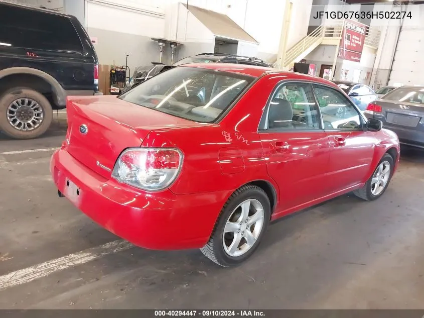 2006 Subaru Impreza 2.5I VIN: JF1GD67636H502274 Lot: 40294447