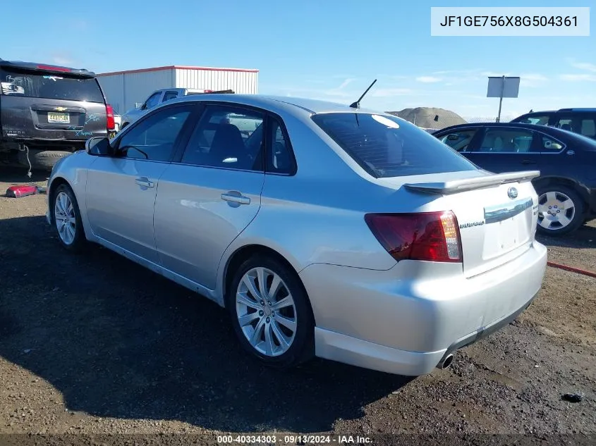 2008 Subaru Impreza Wrx Premium VIN: JF1GE756X8G504361 Lot: 40334303