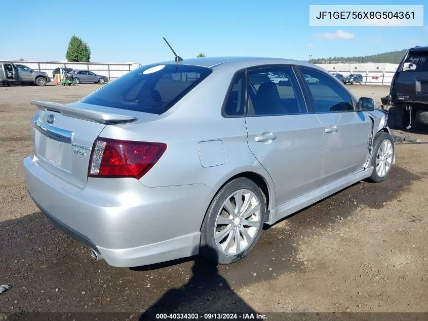 2008 Subaru Impreza Wrx Premium VIN: JF1GE756X8G504361 Lot: 40334303