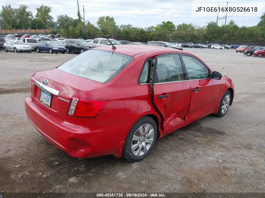 2008 Subaru Impreza 2.5I VIN: JF1GE616X8G526618 Lot: 40351725