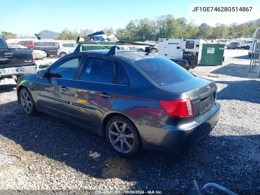 2008 Subaru Impreza Wrx VIN: JF1GE74628G514867 Lot: 40501301