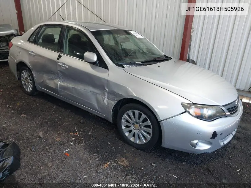 2008 Subaru Impreza 2.5I VIN: JF1GE61618H505926 Lot: 40616481