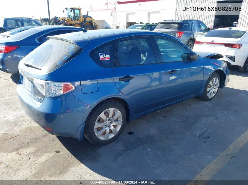 2008 Subaru Impreza 2.5I VIN: JF1GH616X8G828708 Lot: 40820499