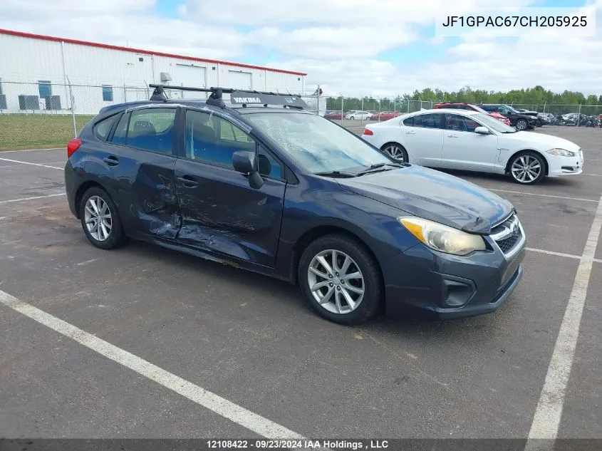 2012 Subaru Impreza VIN: JF1GPAC67CH205925 Lot: 12108422