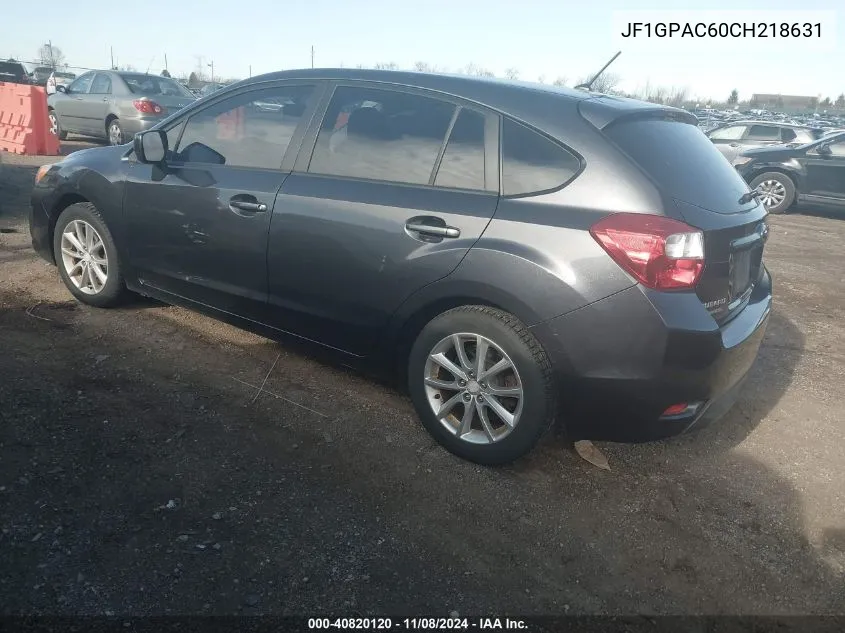 2012 Subaru Impreza 2.0I Premium VIN: JF1GPAC60CH218631 Lot: 40820120