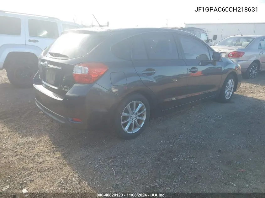 2012 Subaru Impreza 2.0I Premium VIN: JF1GPAC60CH218631 Lot: 40820120