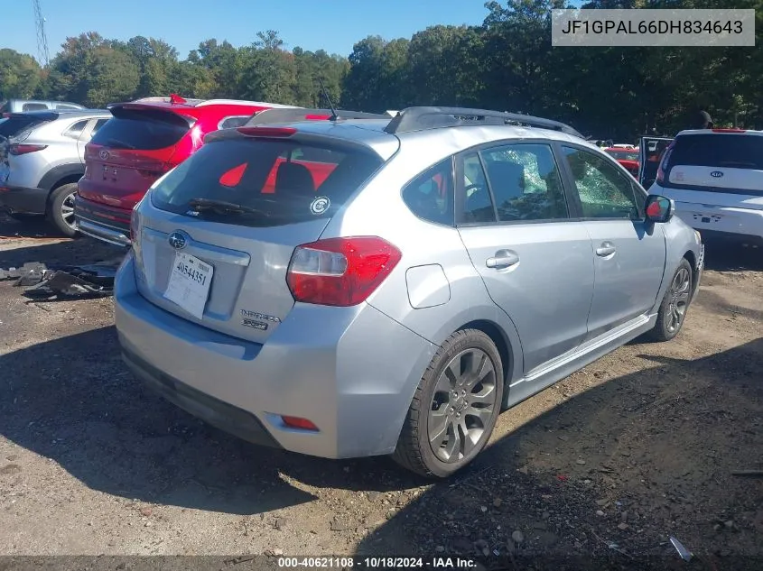 2013 Subaru Impreza 2.0I Sport Premium VIN: JF1GPAL66DH834643 Lot: 40621108