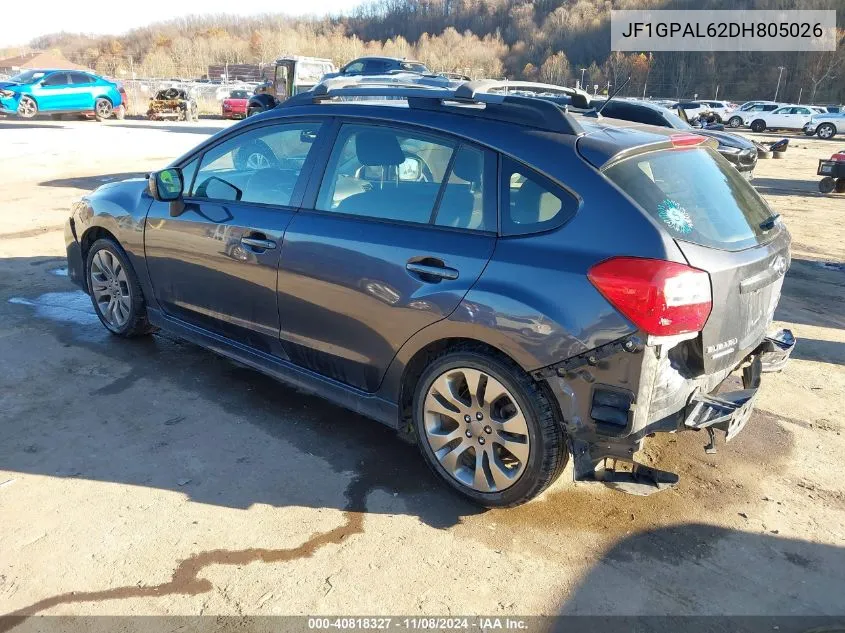 2013 Subaru Impreza 2.0I Sport Premium VIN: JF1GPAL62DH805026 Lot: 40818327