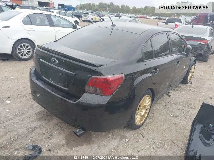 2014 Subaru Impreza 2.0I Premium VIN: JF1GJAD6XEG020986 Lot: 12116759