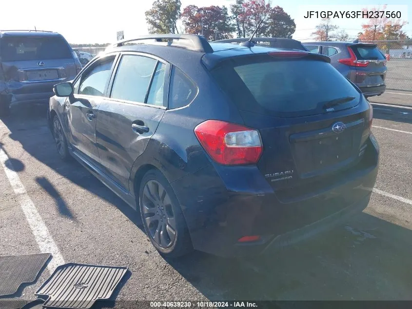 2015 Subaru Impreza 2.0I Sport Premium VIN: JF1GPAY63FH237560 Lot: 40639230