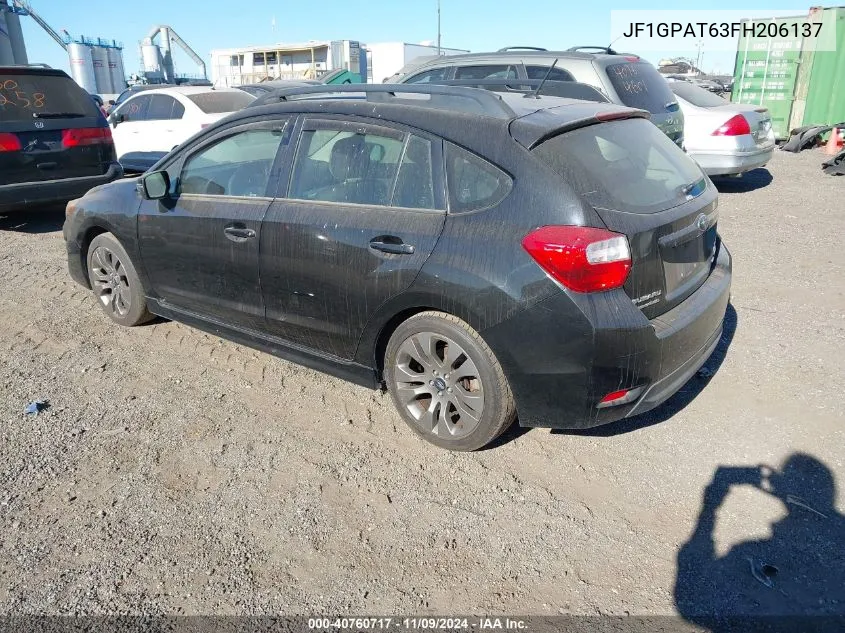 2015 Subaru Impreza 2.0I Sport Premium VIN: JF1GPAT63FH206137 Lot: 40760717