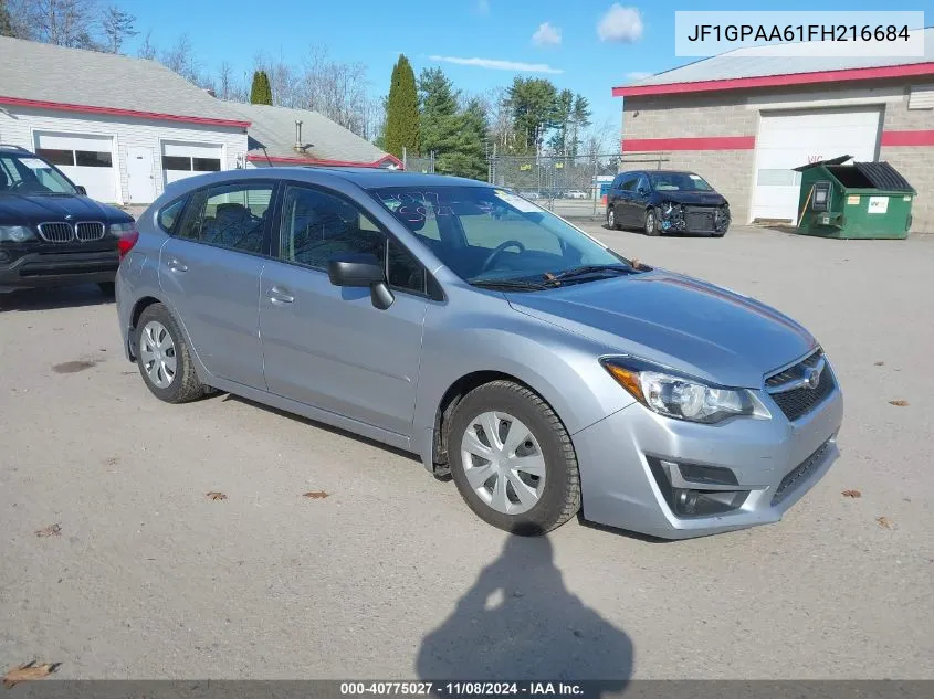 2015 Subaru Impreza 2.0I VIN: JF1GPAA61FH216684 Lot: 40775027