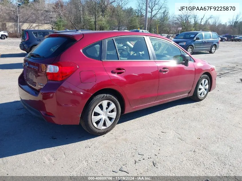 2015 Subaru Impreza 2.0I VIN: JF1GPAA67F9225870 Lot: 40889706