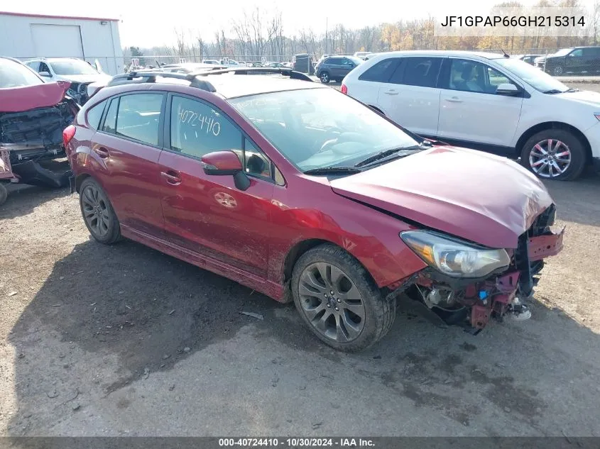 2016 Subaru Impreza 2.0I Sport Premium VIN: JF1GPAP66GH215314 Lot: 40724410