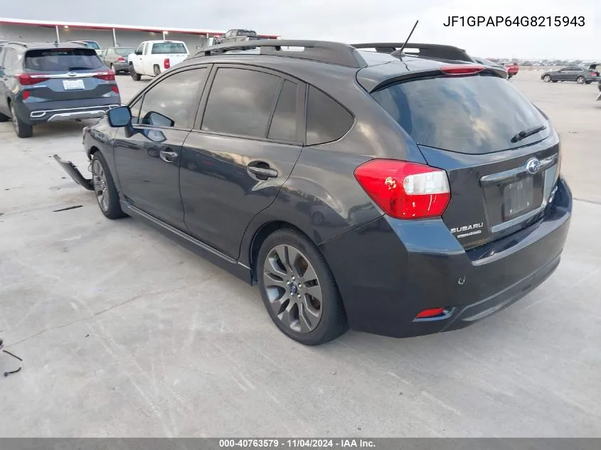 2016 Subaru Impreza 2.0I Sport Premium VIN: JF1GPAP64G8215943 Lot: 40763579