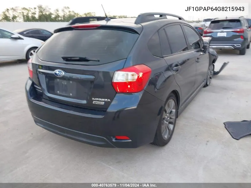 2016 Subaru Impreza 2.0I Sport Premium VIN: JF1GPAP64G8215943 Lot: 40763579