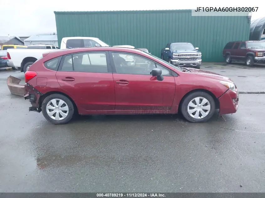 2016 Subaru Impreza 2.0I VIN: JF1GPAA60GH302067 Lot: 40789219