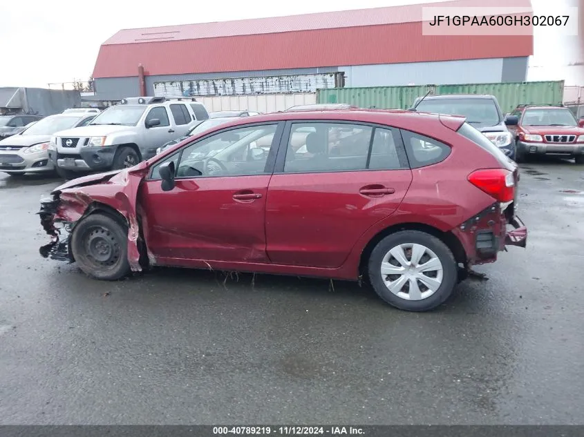 2016 Subaru Impreza 2.0I VIN: JF1GPAA60GH302067 Lot: 40789219