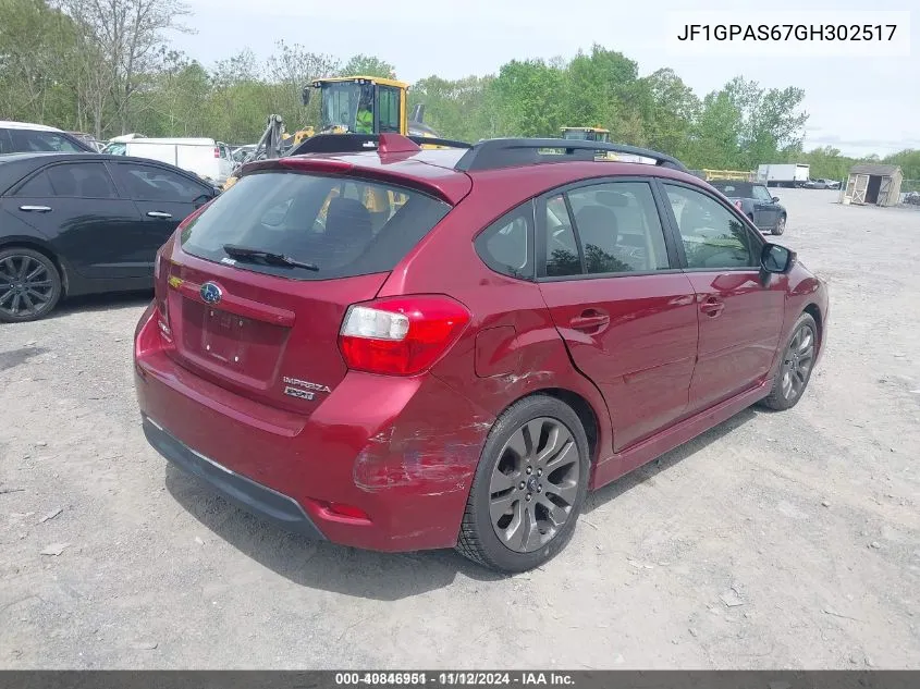 2016 Subaru Impreza 2.0I Sport Premium VIN: JF1GPAS67GH302517 Lot: 40846951