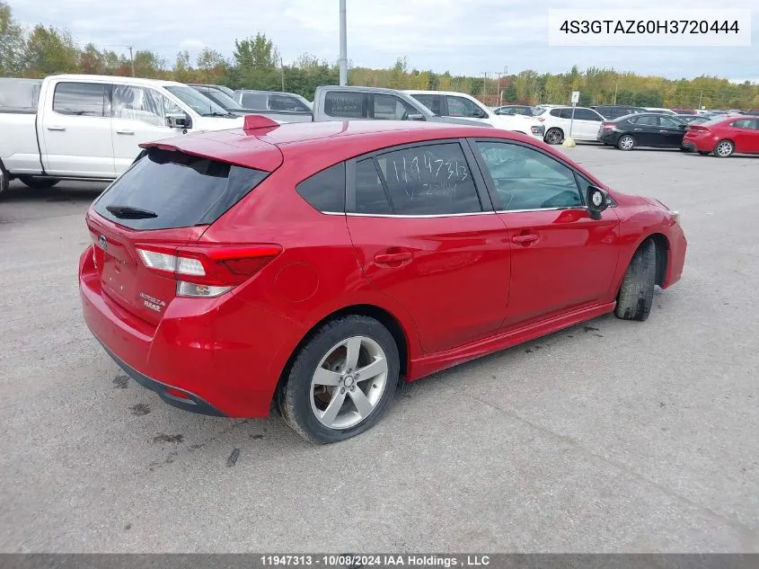 2017 Subaru Impreza VIN: 4S3GTAZ60H3720444 Lot: 11947313