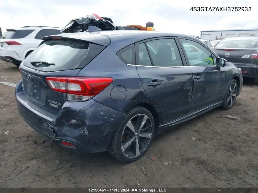 2017 Subaru Impreza VIN: 4S3GTAZ6XH3752933 Lot: 12155461