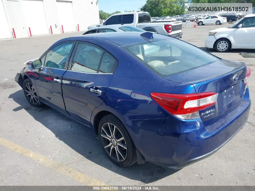 2017 Subaru Impreza 2.0I Limited VIN: 4S3GKAU61H3618502 Lot: 39662780