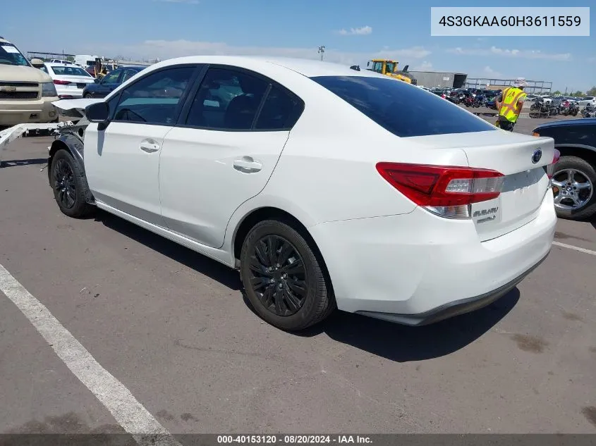 2017 Subaru Impreza 2.0I VIN: 4S3GKAA60H3611559 Lot: 40153120