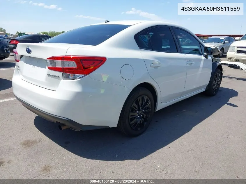 2017 Subaru Impreza 2.0I VIN: 4S3GKAA60H3611559 Lot: 40153120