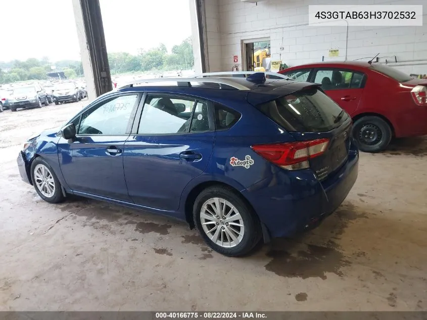 2017 Subaru Impreza 2.0I Premium VIN: 4S3GTAB63H3702532 Lot: 40166775