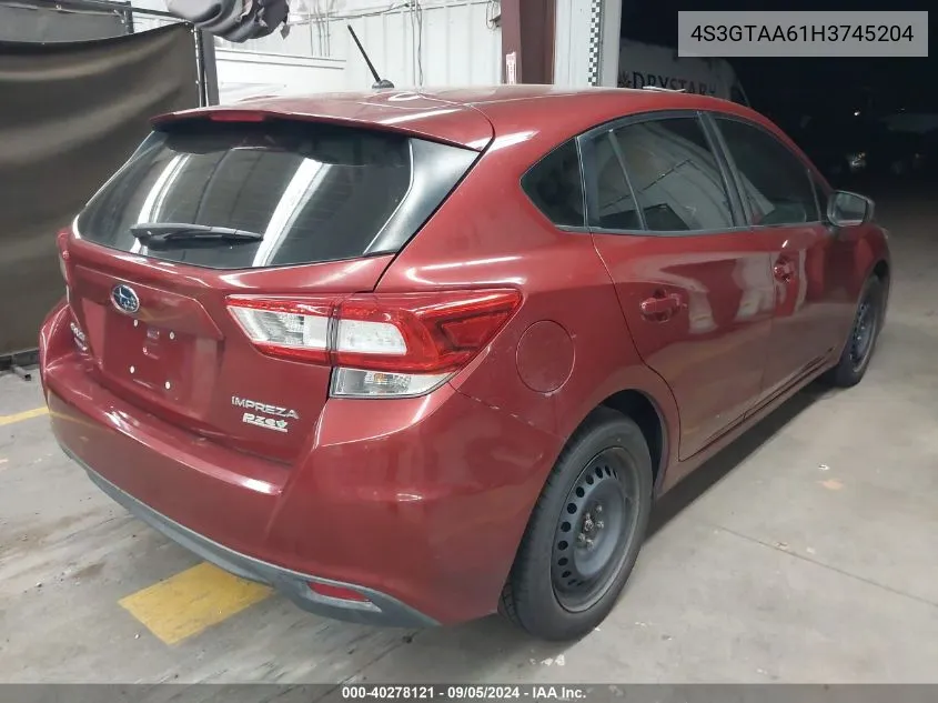 4S3GTAA61H3745204 2017 Subaru Impreza 2.0I