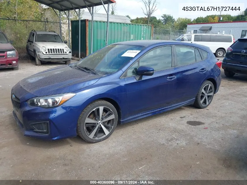 4S3GTAL67H1727444 2017 Subaru Impreza 2.0I Sport