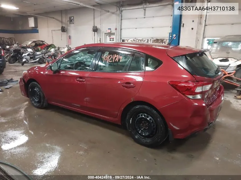 2017 Subaru Impreza 2.0I VIN: 4S3GTAA64H3710138 Lot: 40424919