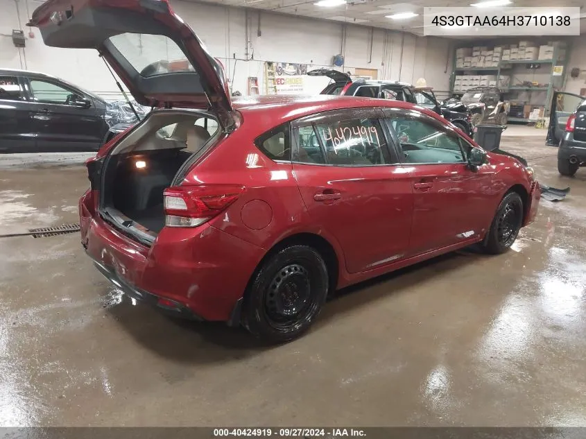 2017 Subaru Impreza 2.0I VIN: 4S3GTAA64H3710138 Lot: 40424919