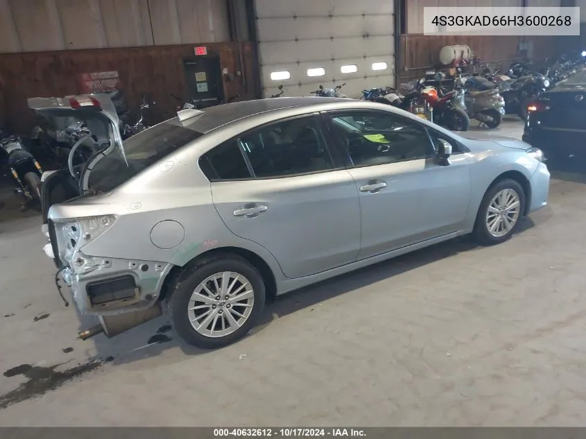 2017 Subaru Impreza 2.0I Premium VIN: 4S3GKAD66H3600268 Lot: 40632612