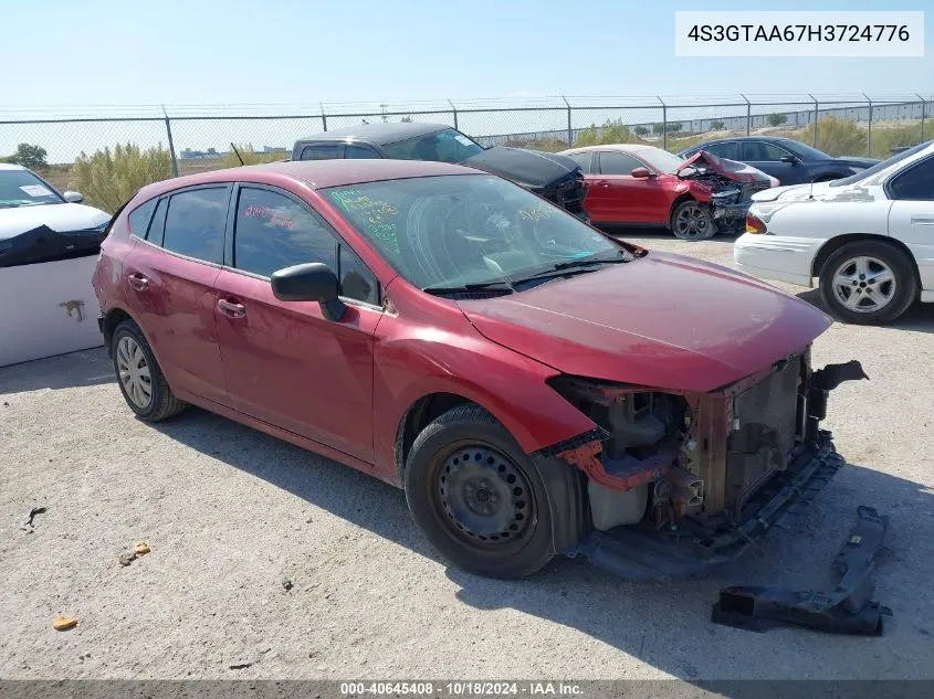 2017 Subaru Impreza 2.0I VIN: 4S3GTAA67H3724776 Lot: 40645408