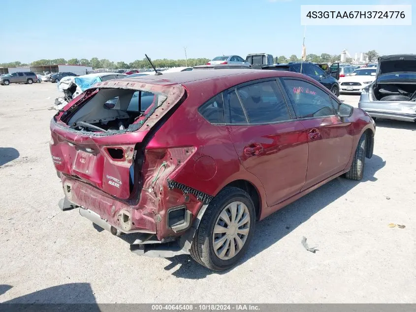 2017 Subaru Impreza 2.0I VIN: 4S3GTAA67H3724776 Lot: 40645408