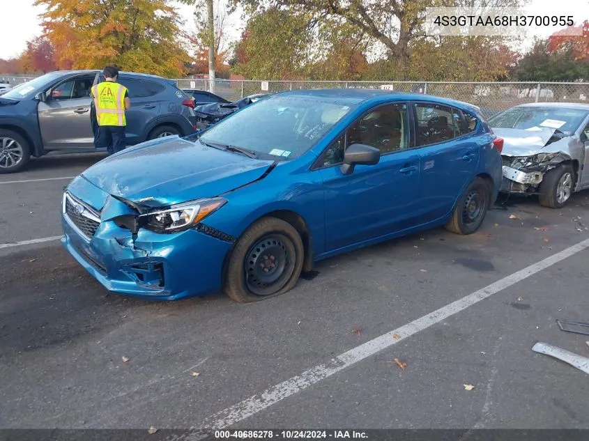 2017 Subaru Impreza VIN: 4S3GTAA68H3700955 Lot: 40686278