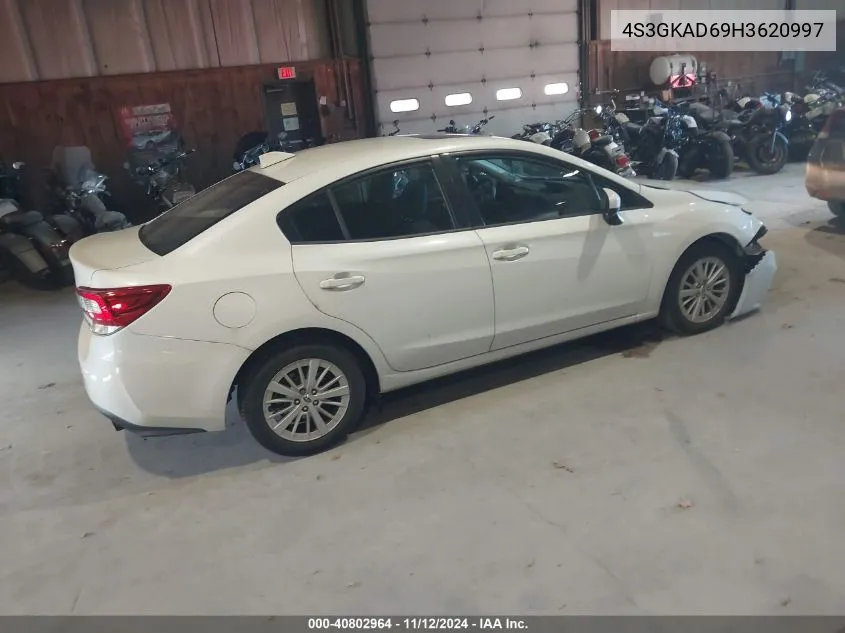 2017 Subaru Impreza 2.0I Premium VIN: 4S3GKAD69H3620997 Lot: 40802964