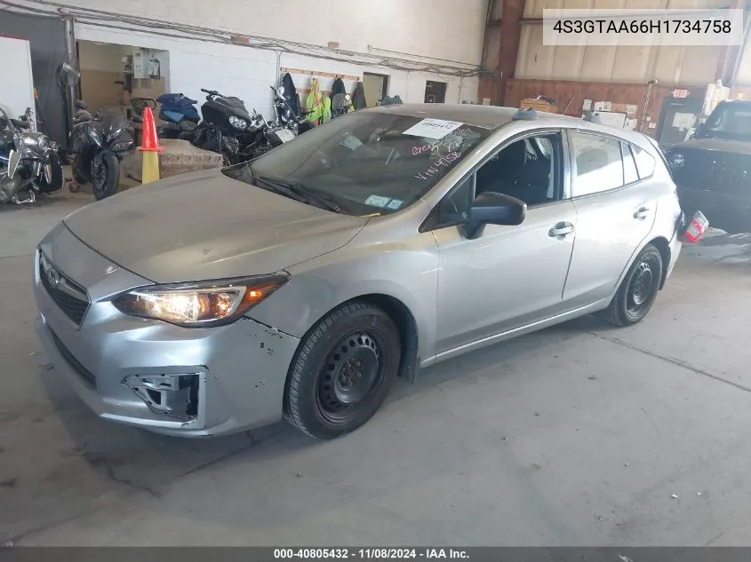 2017 Subaru Impreza 2.0I VIN: 4S3GTAA66H1734758 Lot: 40805432