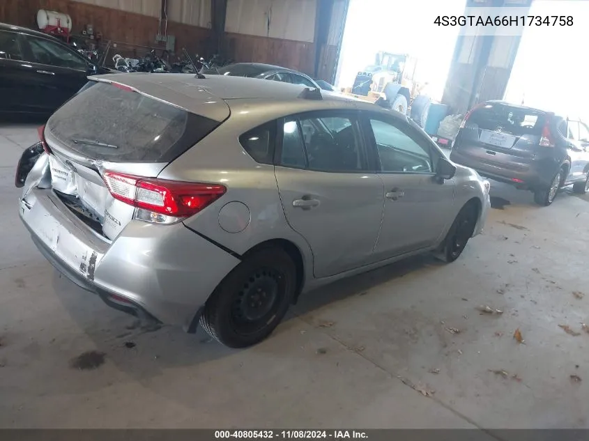 2017 Subaru Impreza 2.0I VIN: 4S3GTAA66H1734758 Lot: 40805432