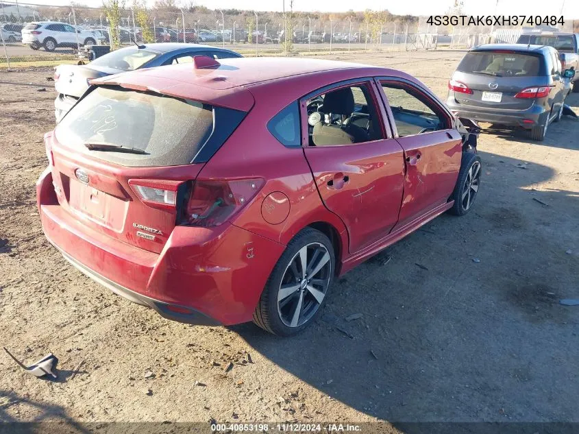 2017 Subaru Impreza 2.0I Sport VIN: 4S3GTAK6XH3740484 Lot: 40853198