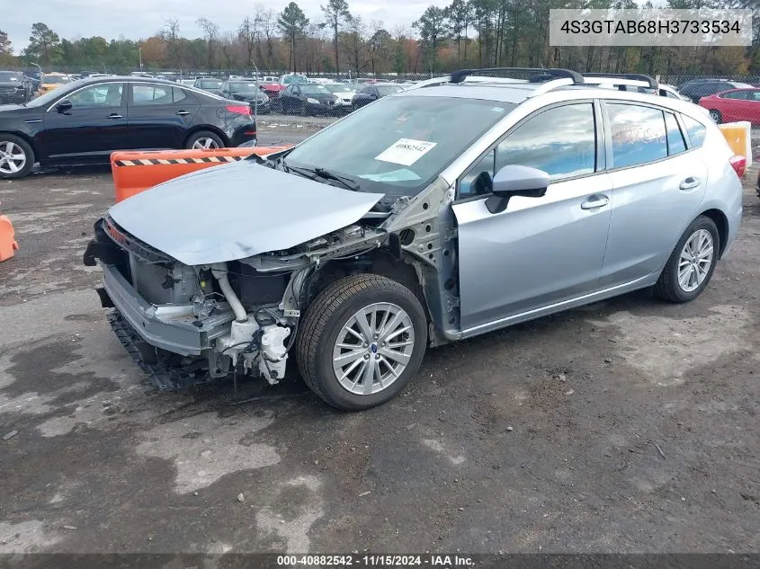 2017 Subaru Impreza 2.0I Premium VIN: 4S3GTAB68H3733534 Lot: 40882542