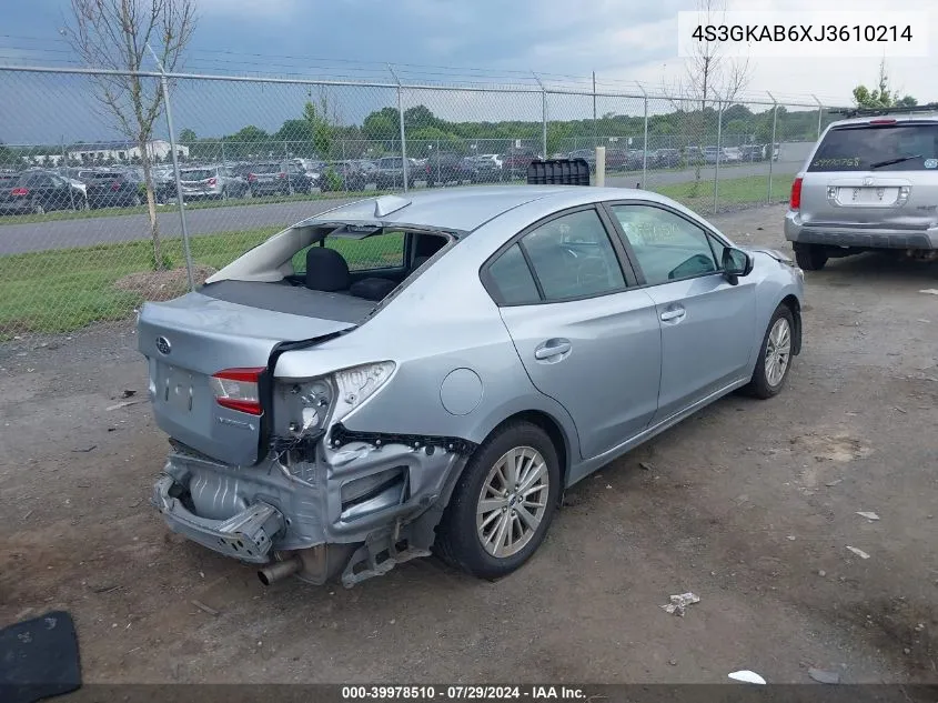 2018 Subaru Impreza 2.0I Premium VIN: 4S3GKAB6XJ3610214 Lot: 39978510