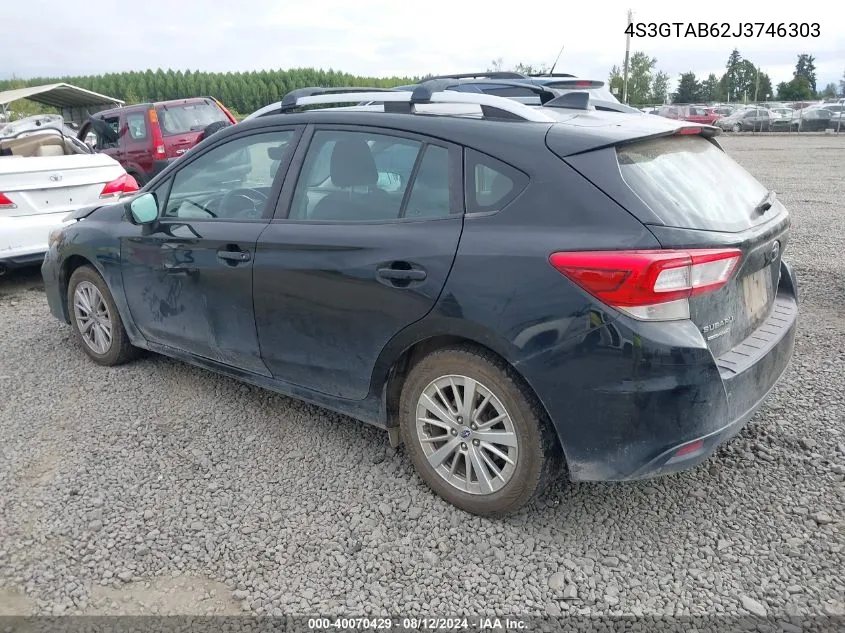 2018 Subaru Impreza 2.0I Premium VIN: 4S3GTAB62J3746303 Lot: 40070429