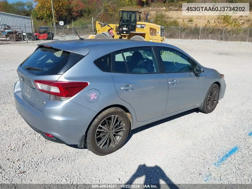 2018 Subaru Impreza 2.0I VIN: 4S3GTAA60J3734202 Lot: 40634281