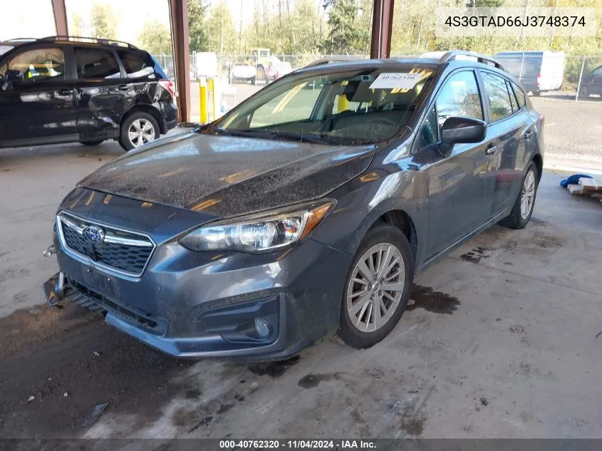 2018 Subaru Impreza 2.0I Premium VIN: 4S3GTAD66J3748374 Lot: 40762320